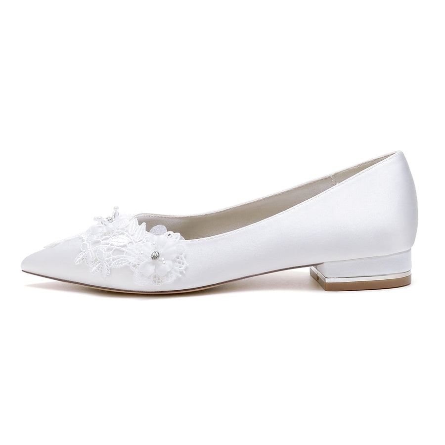 Damen Seidensatin mit Blume Geschlossene Zehen Flacher Absatz Abendschuhe