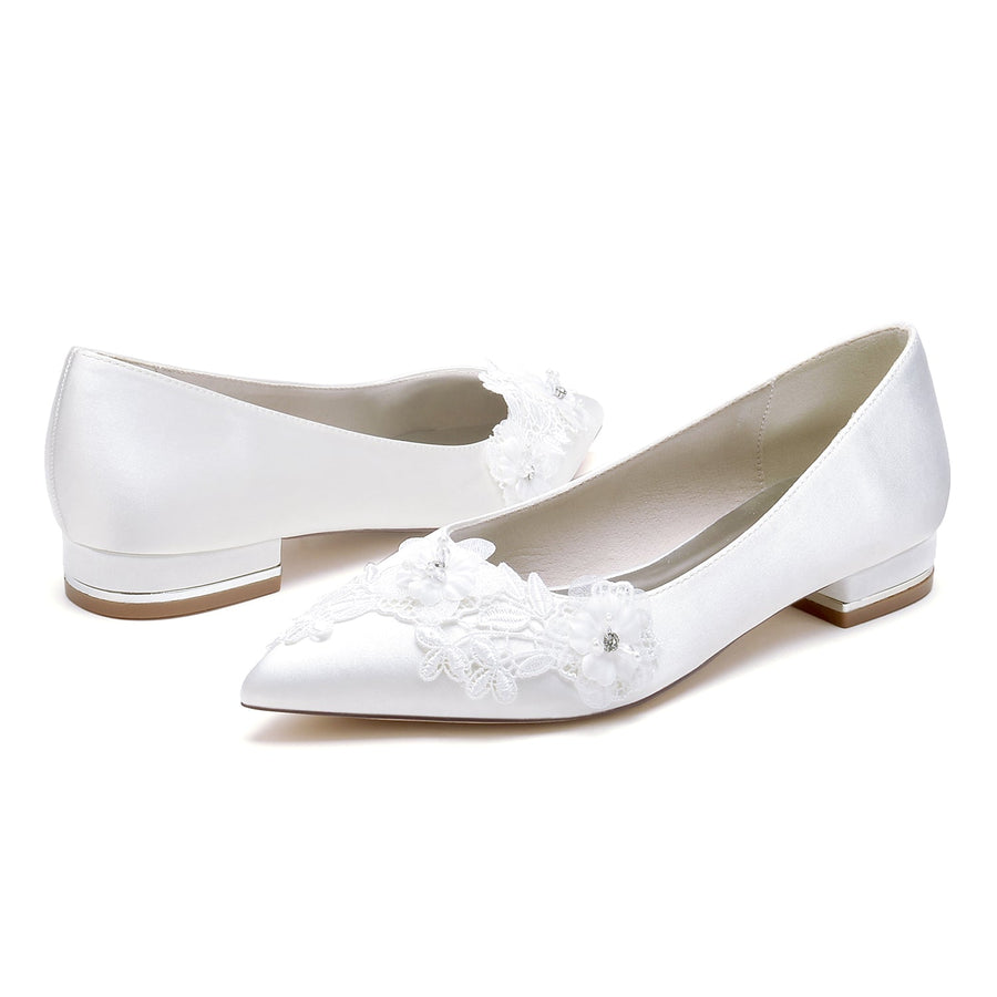 Damen Seidensatin mit Blume Geschlossene Zehen Flacher Absatz Abendschuhe