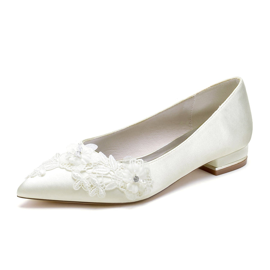 Damen Seidensatin mit Blume Geschlossene Zehen Flacher Absatz Abendschuhe