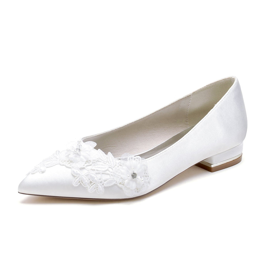 Damen Seidensatin mit Blume Geschlossene Zehen Flacher Absatz Abendschuhe