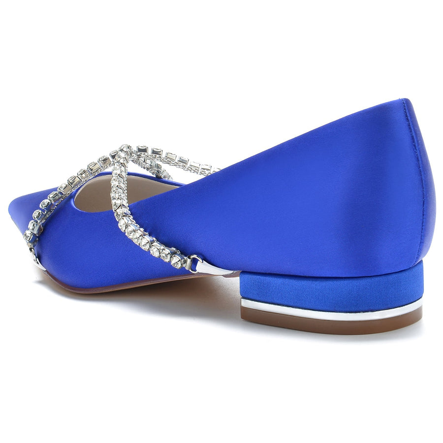 Damen Seidensatin mit geschlossener Spitze Strass Flacher Absatz Hochzeitsschuhe