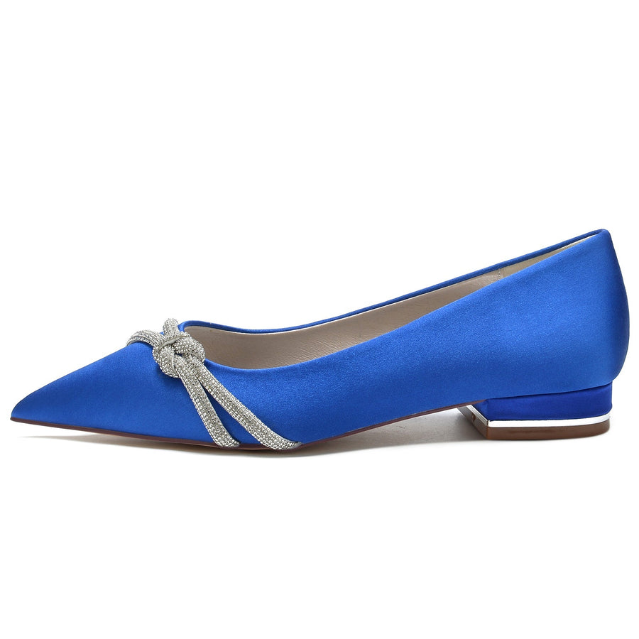 Damen Seidensatin mit geschlossener Spitze und flachem Absatz Abendschuhe