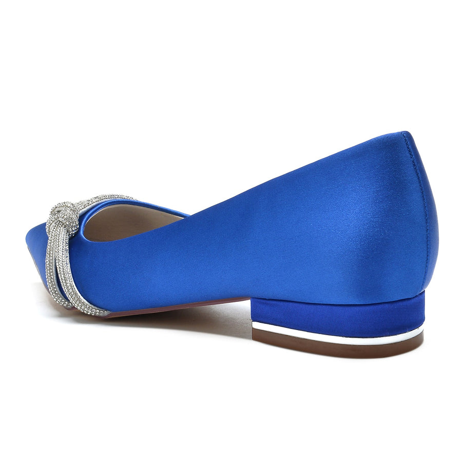 Damen Seidensatin mit geschlossener Spitze und flachem Absatz Abendschuhe