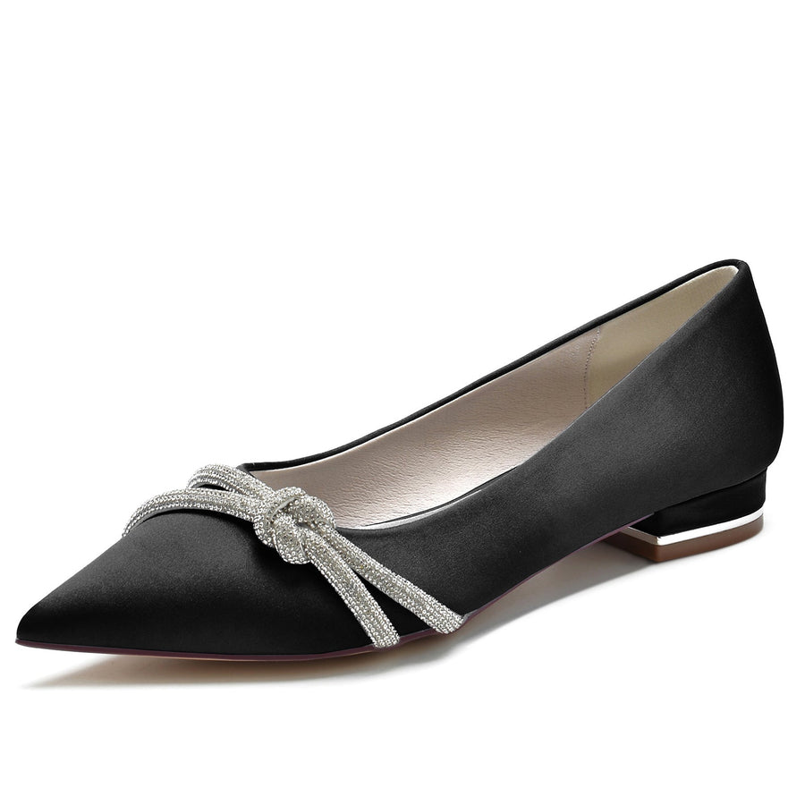 Damen Seidensatin mit geschlossener Spitze und flachem Absatz Abendschuhe