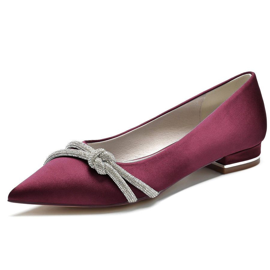 Damen Seidensatin mit geschlossener Spitze und flachem Absatz Abendschuhe