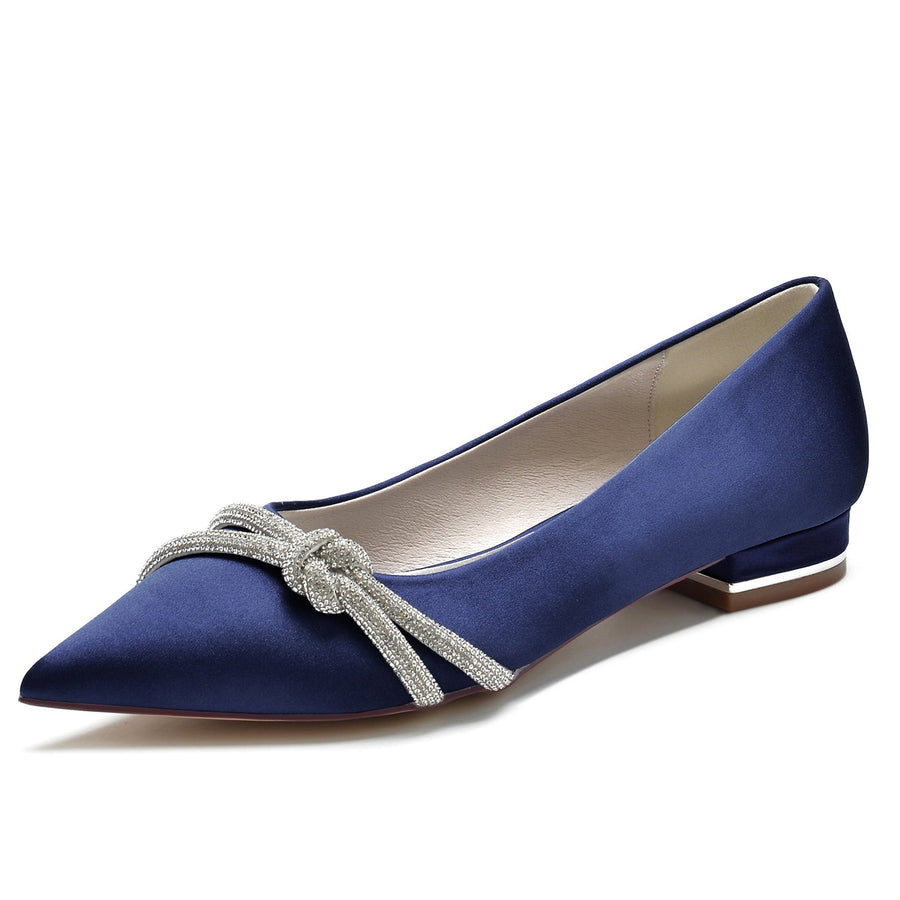 Damen Seidensatin mit geschlossener Spitze und flachem Absatz Abendschuhe
