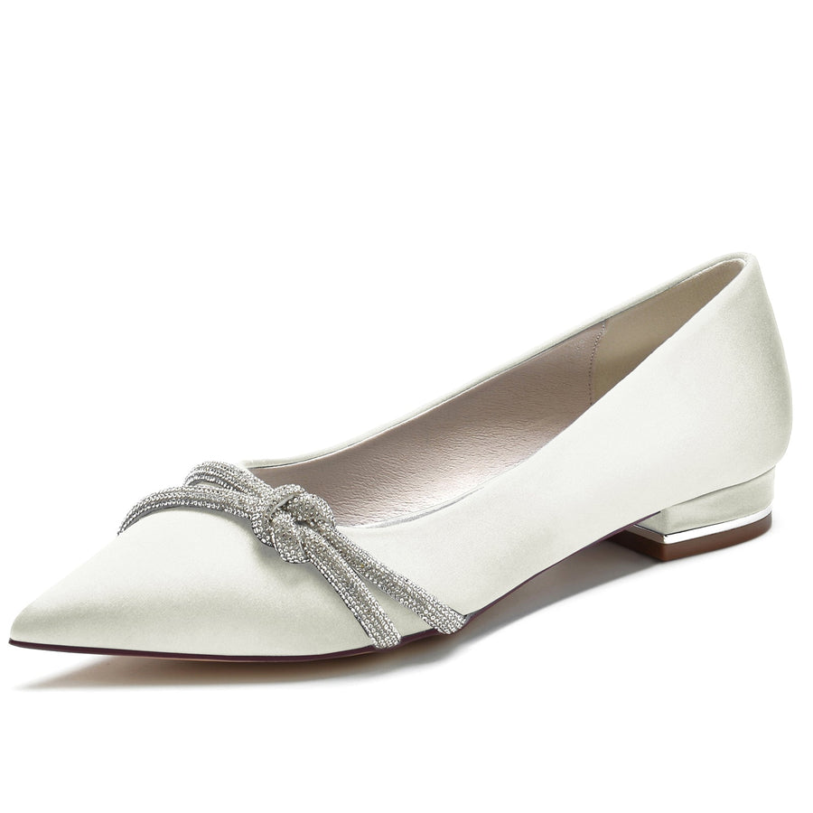 Damen Seidensatin mit geschlossener Spitze und flachem Absatz Abendschuhe