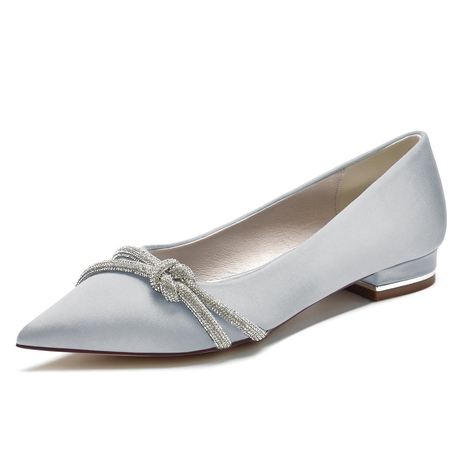 Damen Seidensatin mit geschlossener Spitze und flachem Absatz Abendschuhe