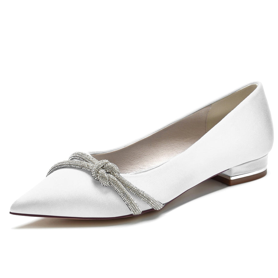 Damen Seidensatin mit geschlossener Spitze und flachem Absatz Abendschuhe