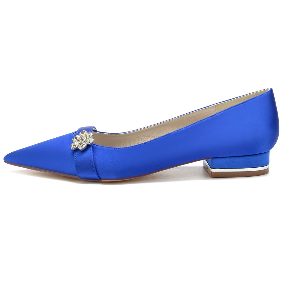 Damen Blumen Seidensatin mit Strass Geschlossene Zehe Flacher Absatz Hochzeitsschuhe