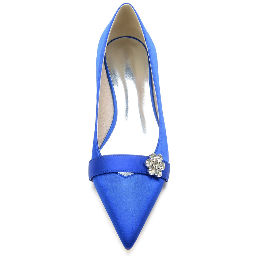Damen Blumen Seidensatin mit Strass Geschlossene Zehe Flacher Absatz Hochzeitsschuhe