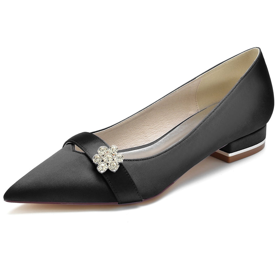 Damen Blumen Seidensatin mit Strass Geschlossene Zehe Flacher Absatz Hochzeitsschuhe