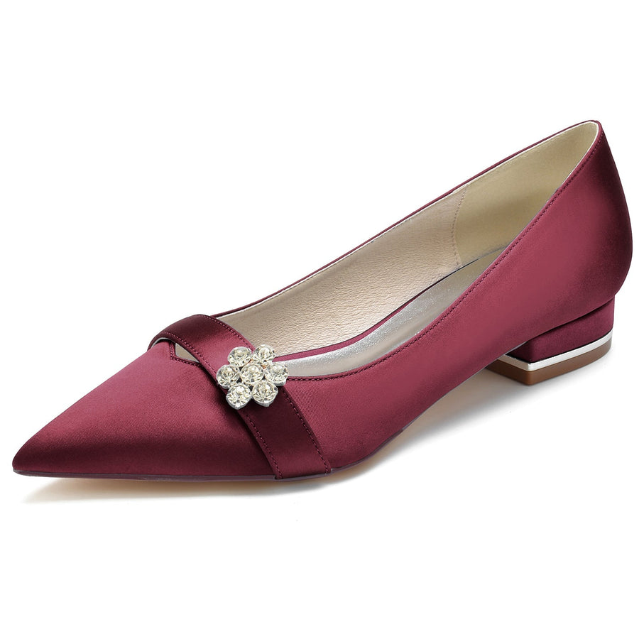 Damen Blumen Seidensatin mit Strass Geschlossene Zehe Flacher Absatz Hochzeitsschuhe