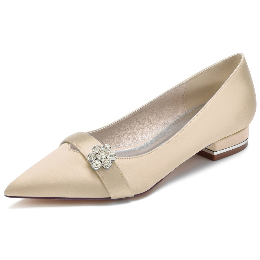 Damen Blumen Seidensatin mit Strass Geschlossene Zehe Flacher Absatz Hochzeitsschuhe