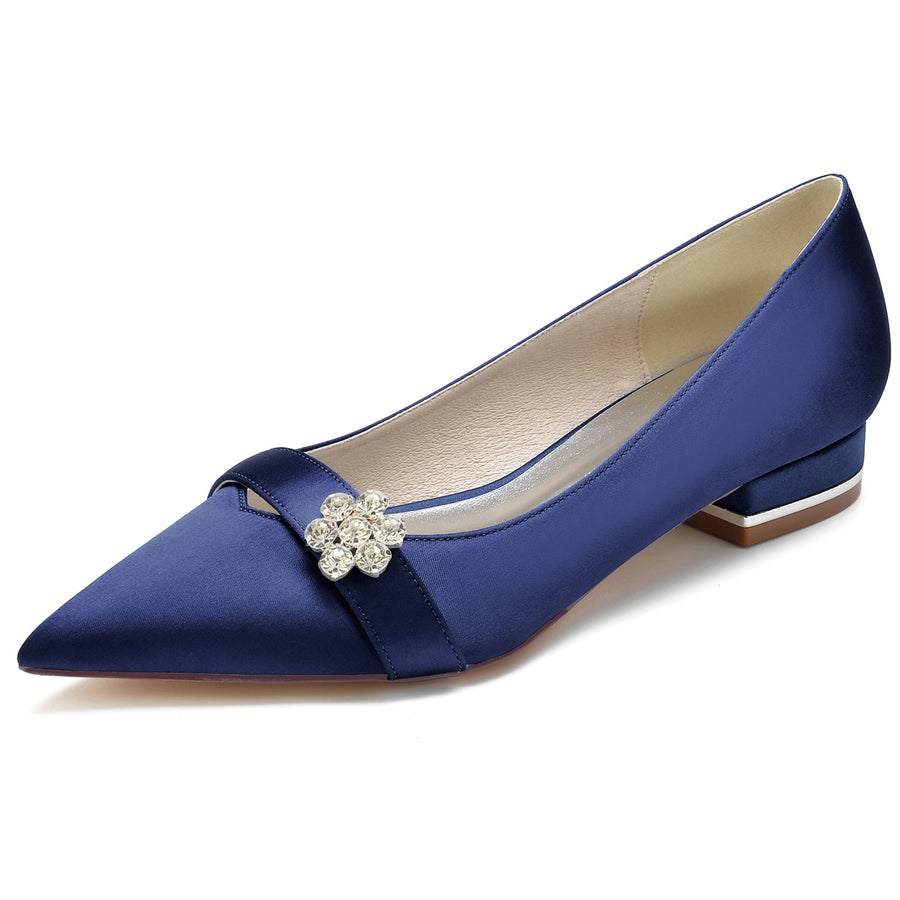 Damen Blumen Seidensatin mit Strass Geschlossene Zehe Flacher Absatz Hochzeitsschuhe