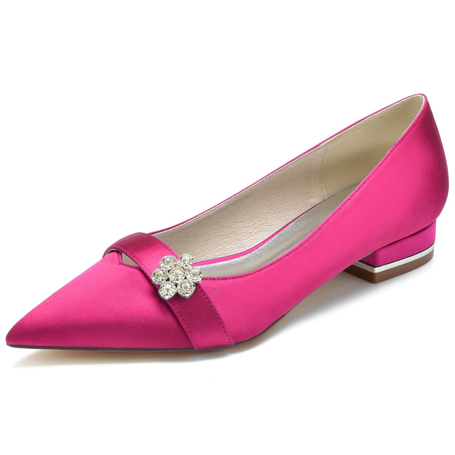 Damen Blumen Seidensatin mit Strass Geschlossene Zehe Flacher Absatz Hochzeitsschuhe