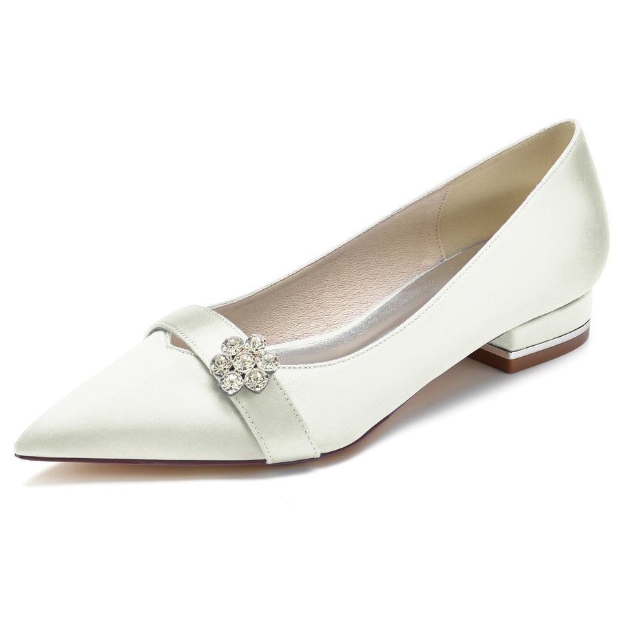 Damen Blumen Seidensatin mit Strass Geschlossene Zehe Flacher Absatz Hochzeitsschuhe