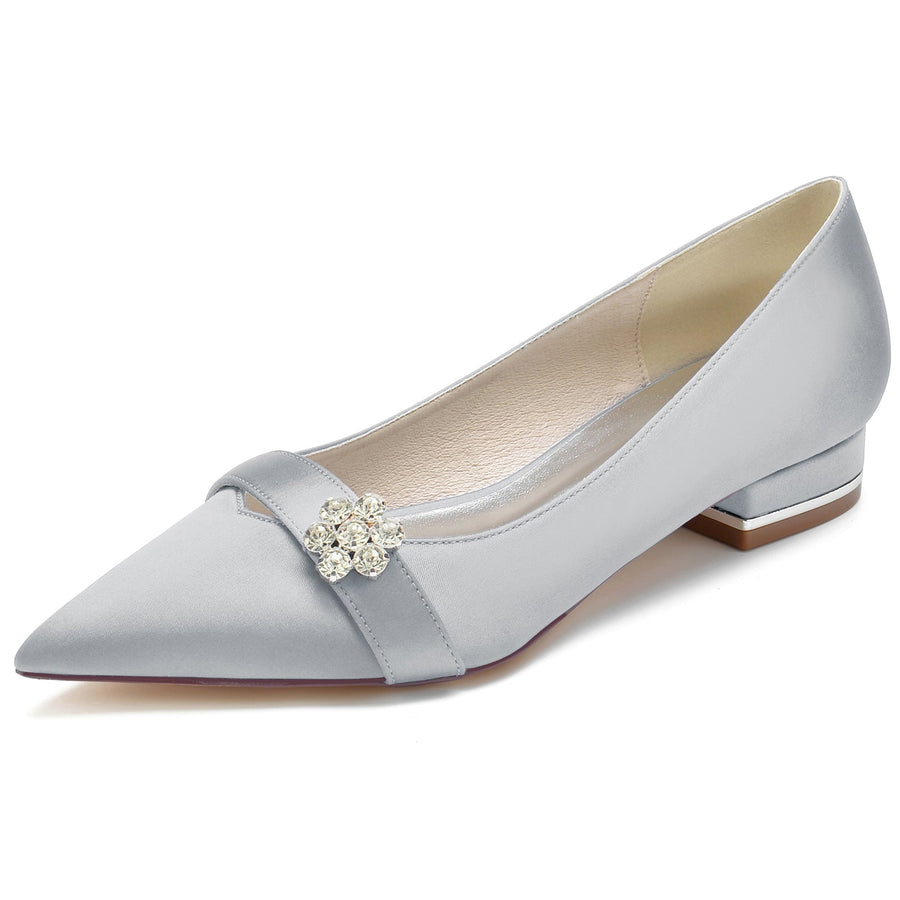 Damen Blumen Seidensatin mit Strass Geschlossene Zehe Flacher Absatz Hochzeitsschuhe
