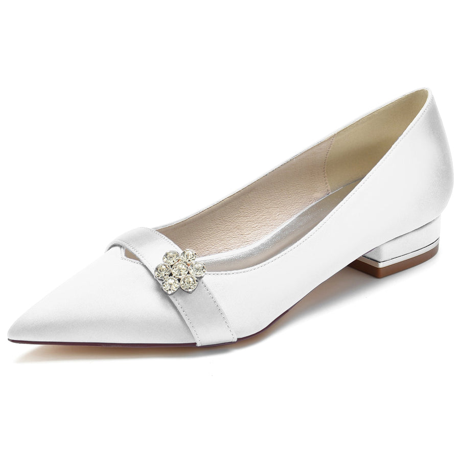 Damen Blumen Seidensatin mit Strass Geschlossene Zehe Flacher Absatz Hochzeitsschuhe