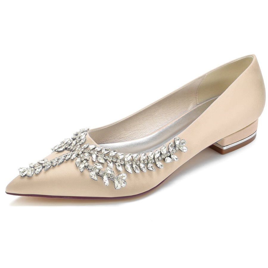 Damen Seidensatin Flacher Absatz Mit Geschlossener Spitze Strass Brautschuhe