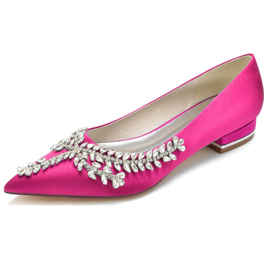 Damen Seidensatin Flacher Absatz Mit Geschlossener Spitze Strass Brautschuhe