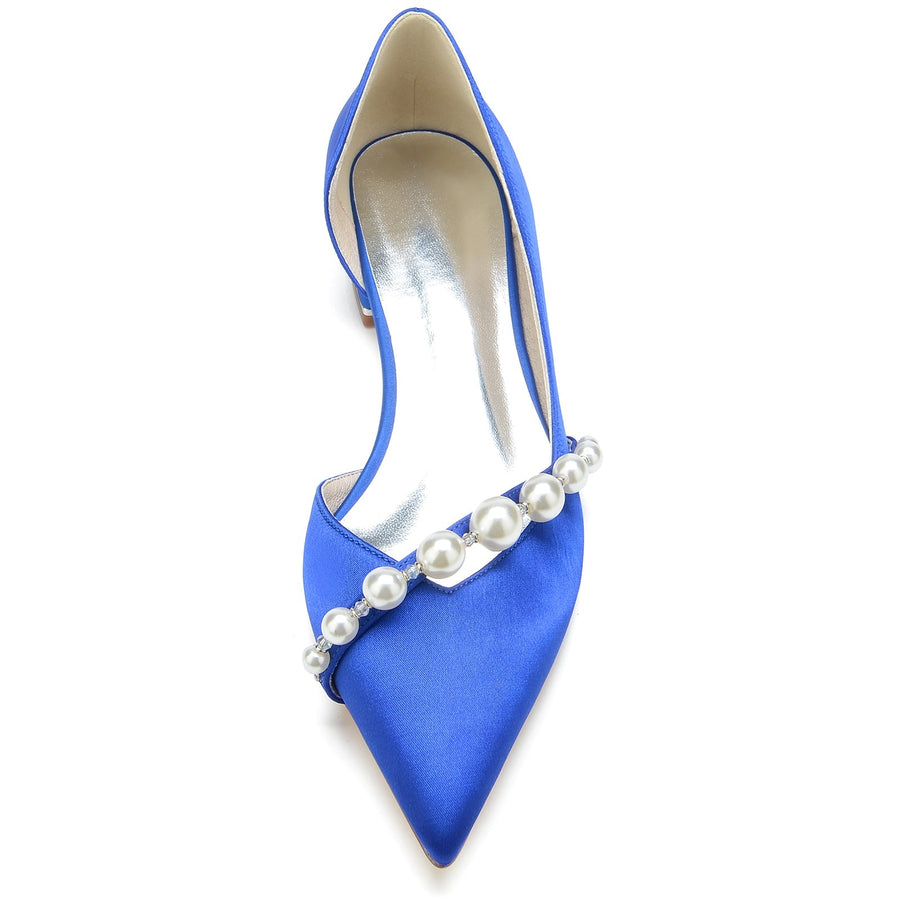 Damen Seidensatin mit Perle Geschlossene Zehe Flacher Absatz Hochzeitsschuhe