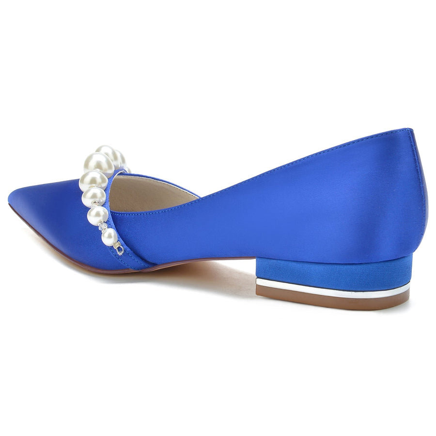 Damen Seidensatin mit Perle Geschlossene Zehe Flacher Absatz Hochzeitsschuhe