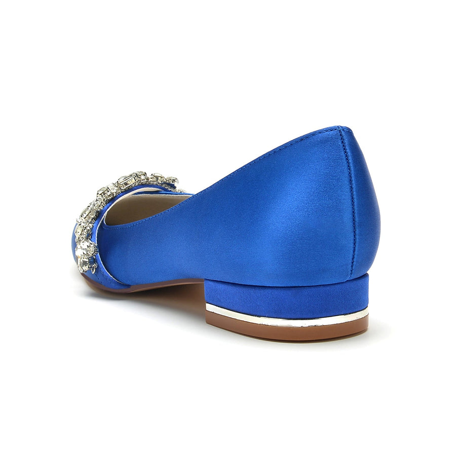 Damen Seidensatin Geschlossene Zehenpartie Mit Flachem Absatz Strass Brautschuhe