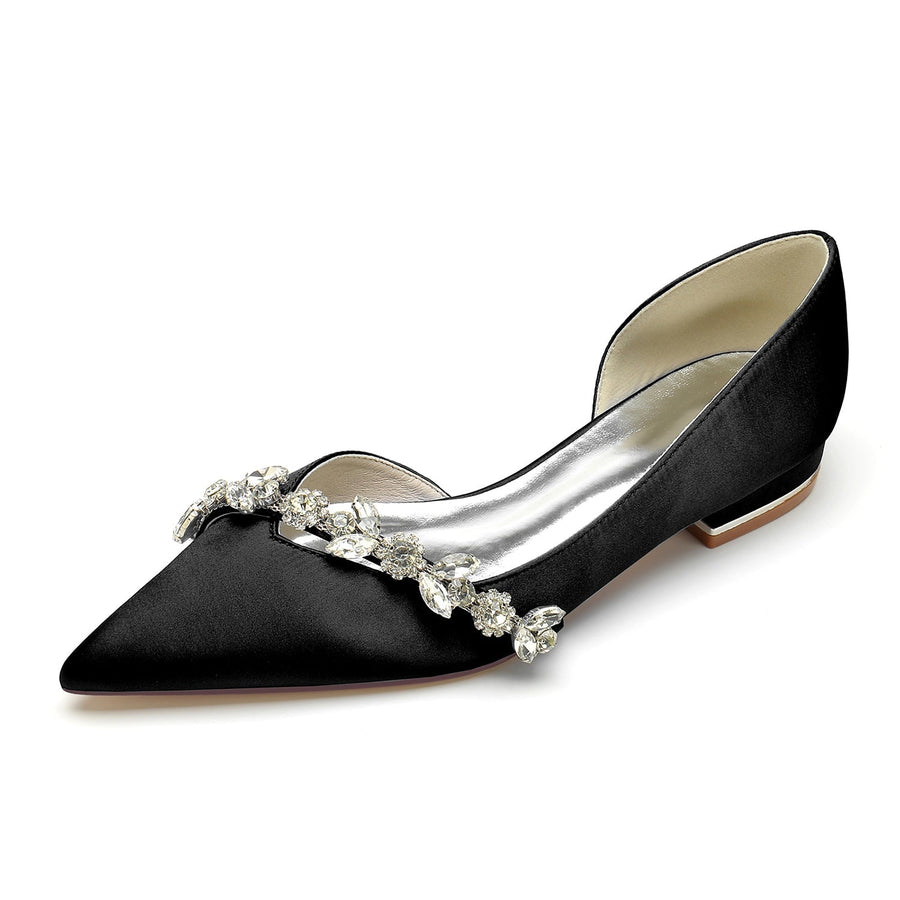 Damen Seidensatin Geschlossene Zehenpartie Mit Flachem Absatz Strass Brautschuhe