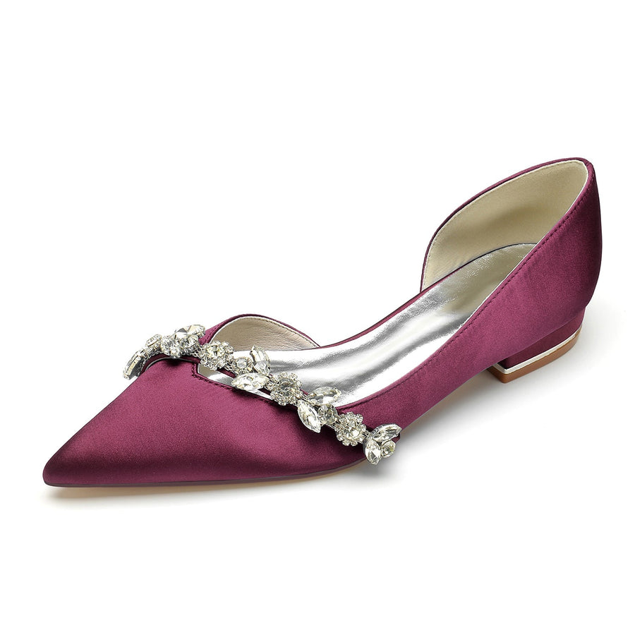 Damen Seidensatin Geschlossene Zehenpartie Mit Flachem Absatz Strass Brautschuhe