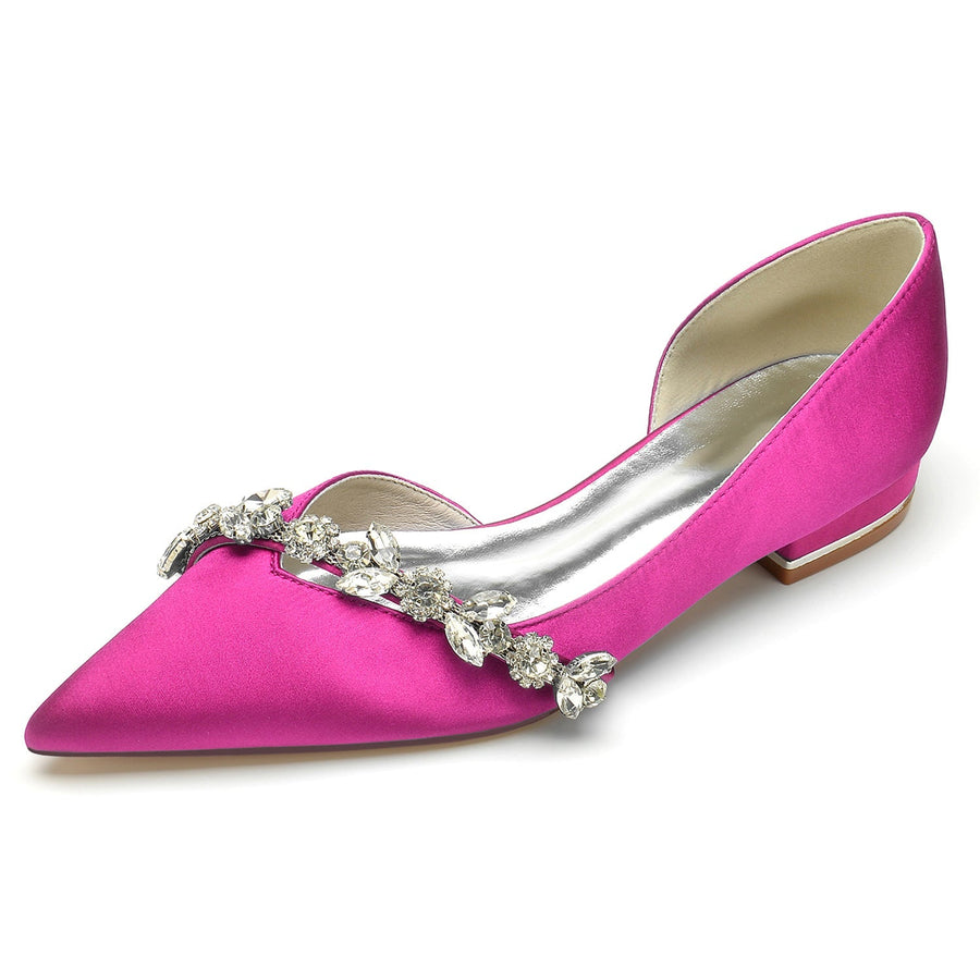 Damen Seidensatin Geschlossene Zehenpartie Mit Flachem Absatz Strass Brautschuhe