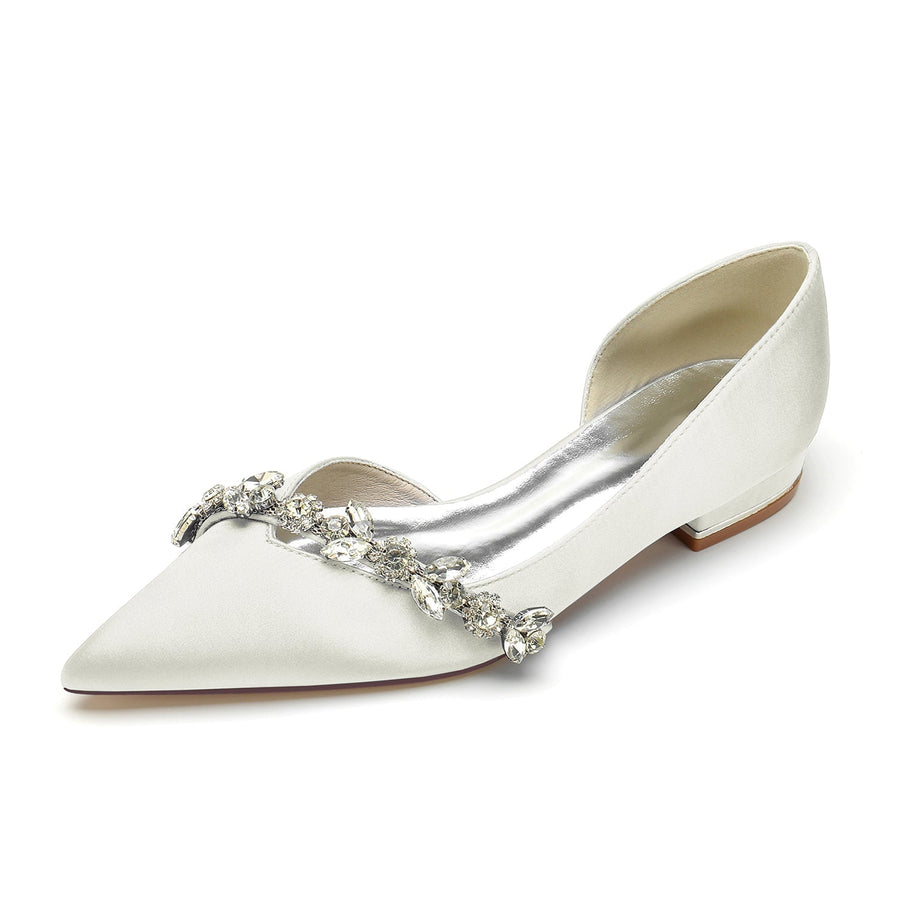 Damen Seidensatin Geschlossene Zehenpartie Mit Flachem Absatz Strass Brautschuhe