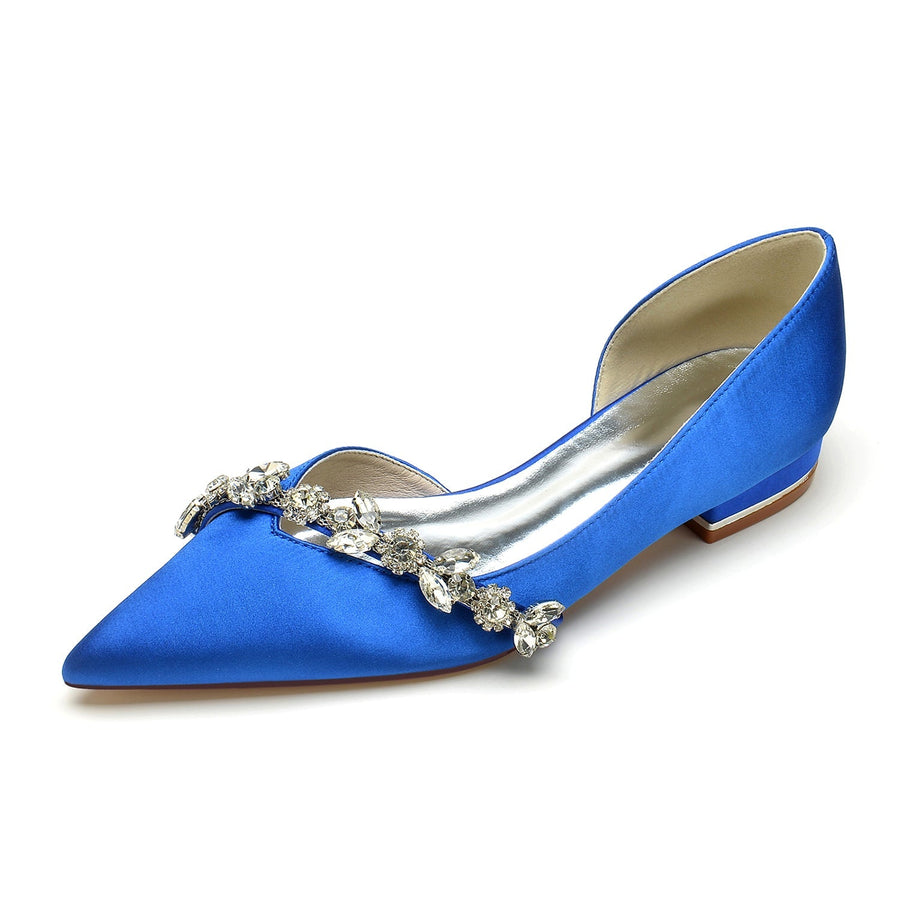 Damen Seidensatin Geschlossene Zehenpartie Mit Flachem Absatz Strass Brautschuhe