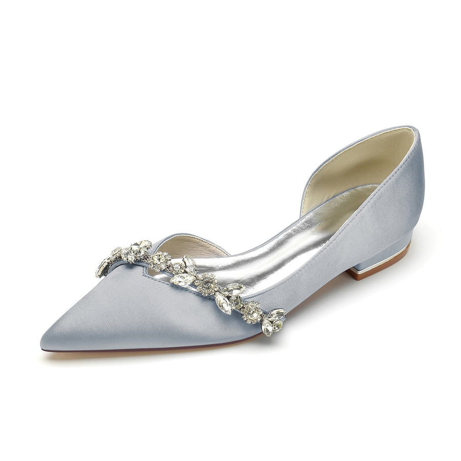 Damen Seidensatin Geschlossene Zehenpartie Mit Flachem Absatz Strass Brautschuhe