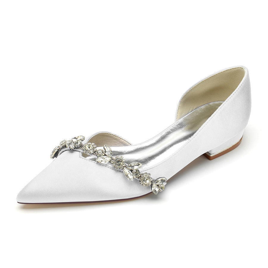 Damen Seidensatin Geschlossene Zehenpartie Mit Flachem Absatz Strass Brautschuhe