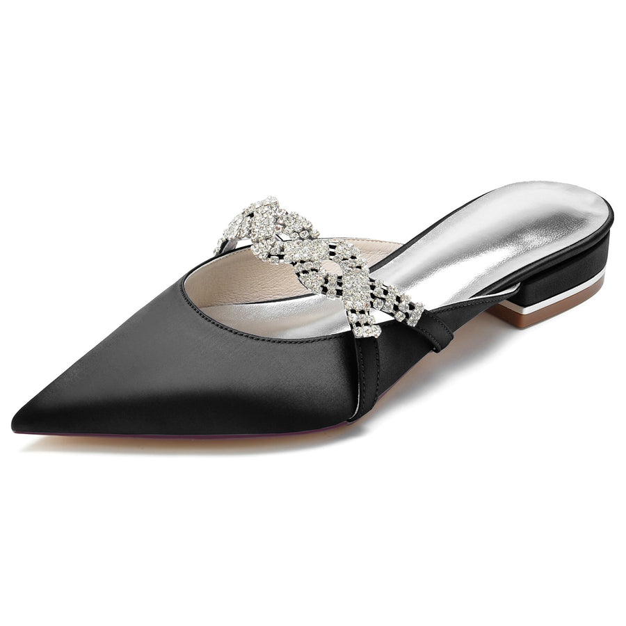 Damen Seidensatin mit geschlossener Spitze Flacher Absatz Strass Brautschuhe