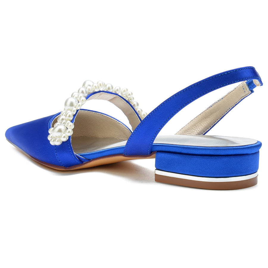 Damen Seidensatin Blume Mit Geschlossener Spitze Flacher Absatz Abendschuhe