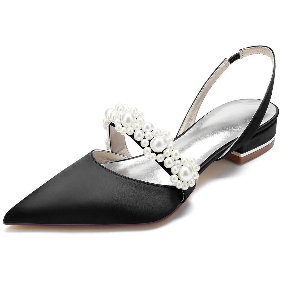 Damen Seidensatin Blume Mit Geschlossener Spitze Flacher Absatz Abendschuhe
