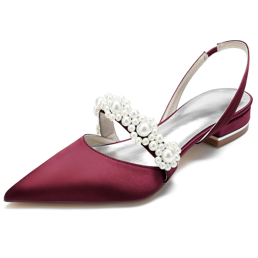Damen Seidensatin Blume Mit Geschlossener Spitze Flacher Absatz Abendschuhe