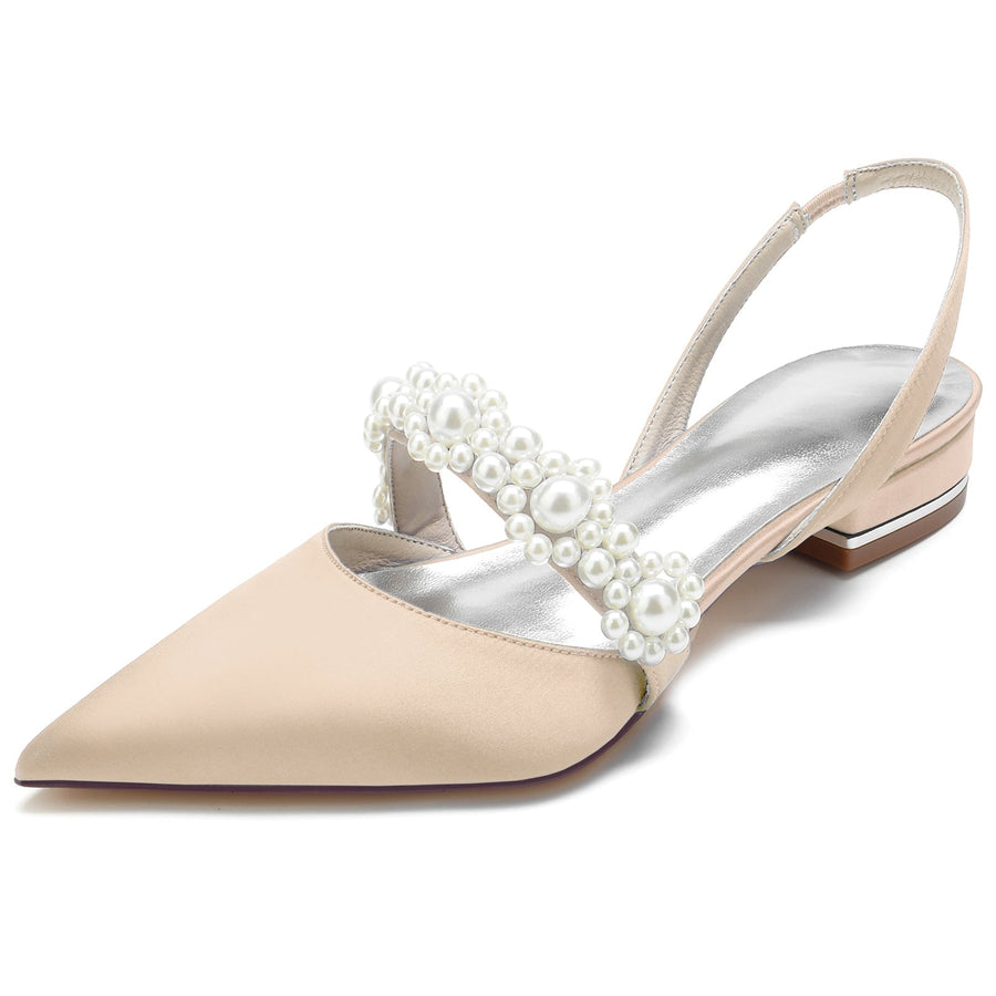Damen Seidensatin Blume Mit Geschlossener Spitze Flacher Absatz Abendschuhe