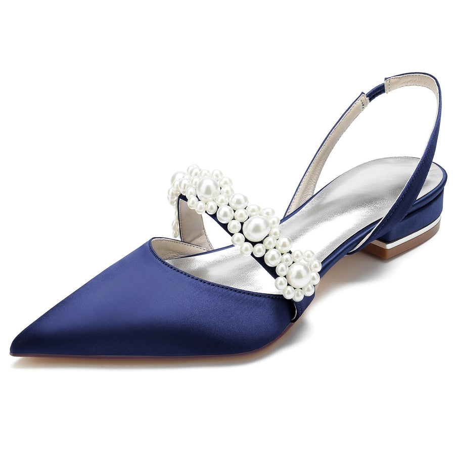 Damen Seidensatin Blume Mit Geschlossener Spitze Flacher Absatz Abendschuhe