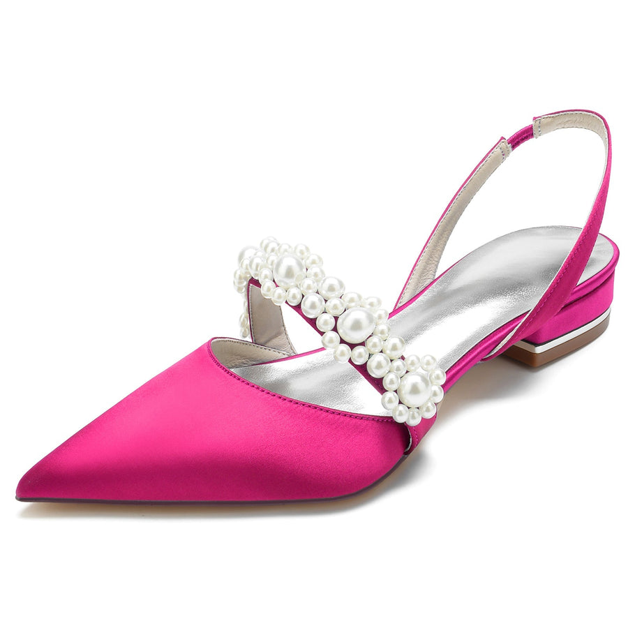 Damen Seidensatin Blume Mit Geschlossener Spitze Flacher Absatz Abendschuhe