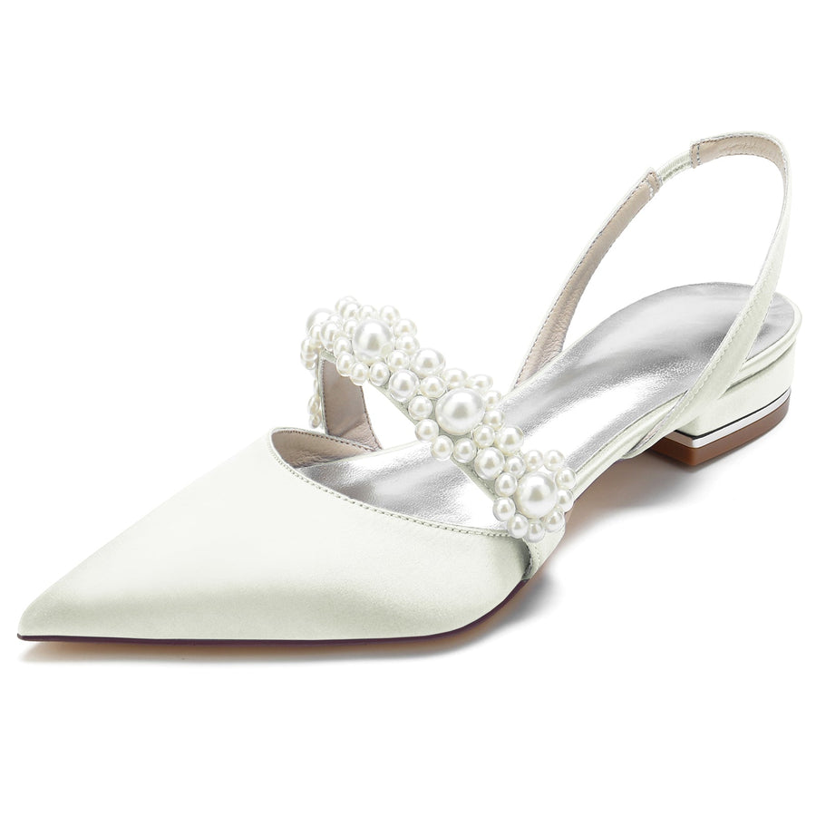 Damen Seidensatin Blume Mit Geschlossener Spitze Flacher Absatz Abendschuhe