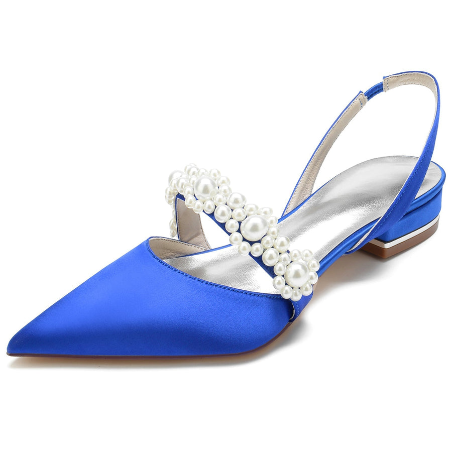 Damen Seidensatin Blume Mit Geschlossener Spitze Flacher Absatz Abendschuhe