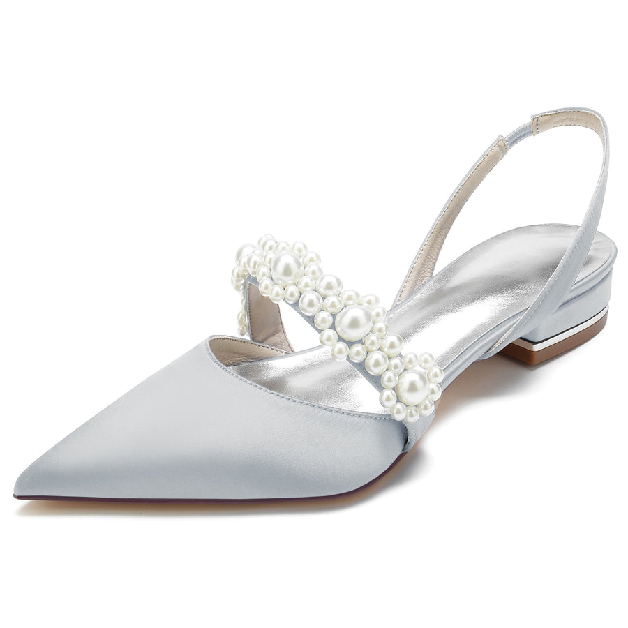 Damen Seidensatin Blume Mit Geschlossener Spitze Flacher Absatz Abendschuhe