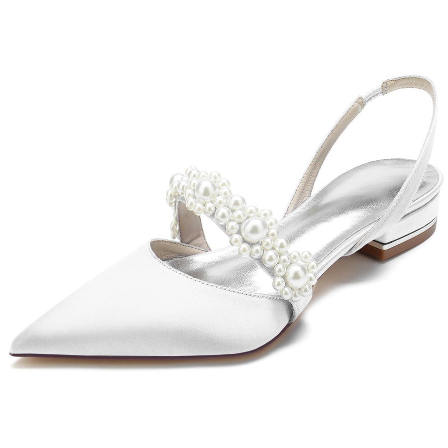 Damen Seidensatin Blume Mit Geschlossener Spitze Flacher Absatz Abendschuhe