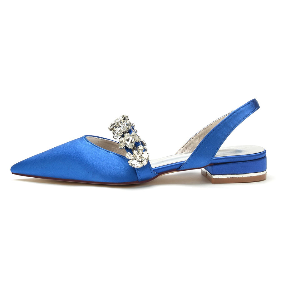 Damen Seidensatin mit Strass Geschlossene Zehen Flacher Absatz Abendschuhe