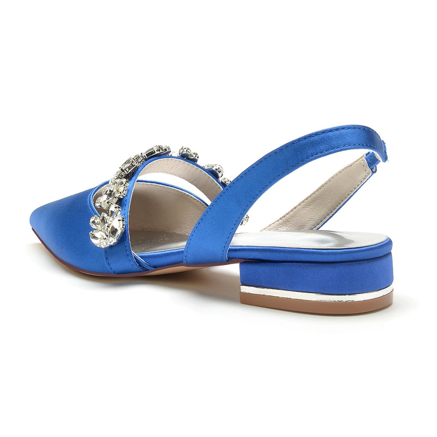 Damen Seidensatin mit Strass Geschlossene Zehen Flacher Absatz Abendschuhe