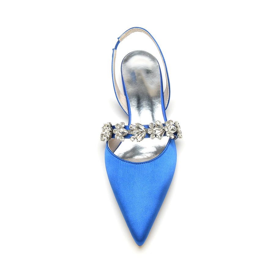 Damen Seidensatin mit Strass Geschlossene Zehen Flacher Absatz Abendschuhe