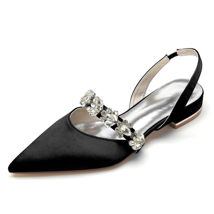 Damen Seidensatin mit Strass Geschlossene Zehen Flacher Absatz Abendschuhe